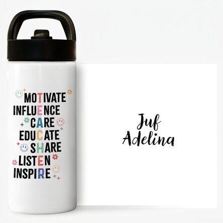 Thermosfles met handvat en rietje, gepersonaliseerd met naam - Teacher