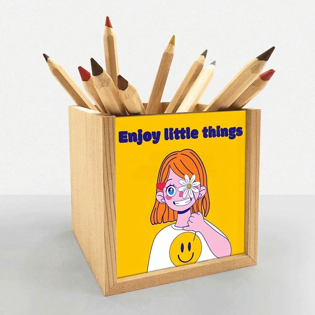 Gepersonaliseerde potloodhouder met tekst - Happy