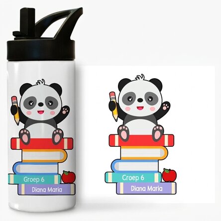 Thermosfles met handvat en rietje, gepersonaliseerd met een boodschap - Cute Panda