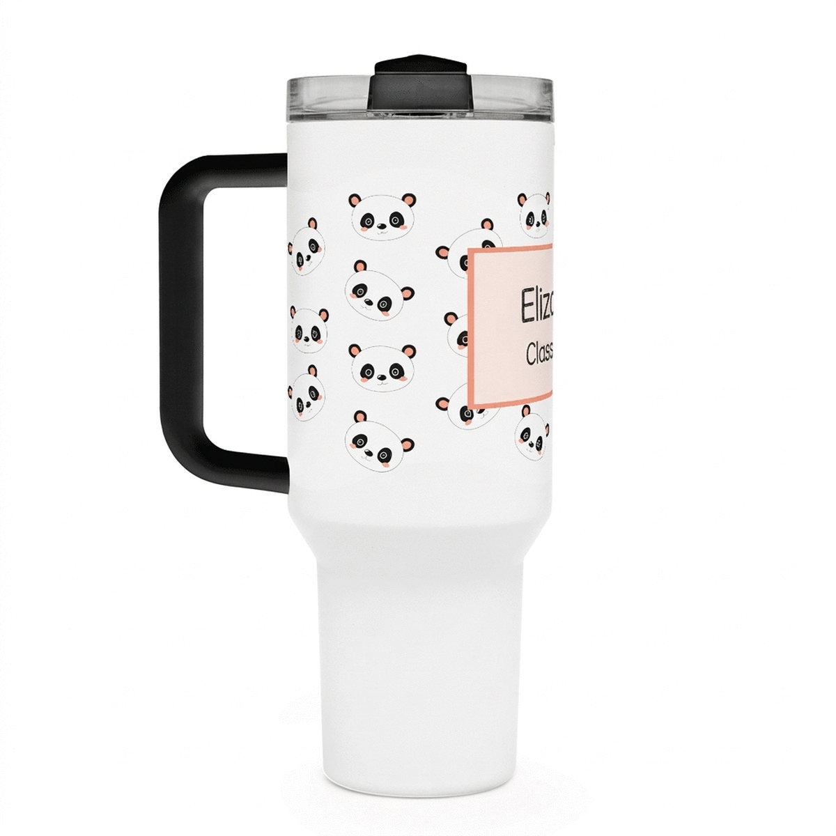 Thermosbeker met handvat en rietje, gepersonaliseerd met tekst - Cute Panda