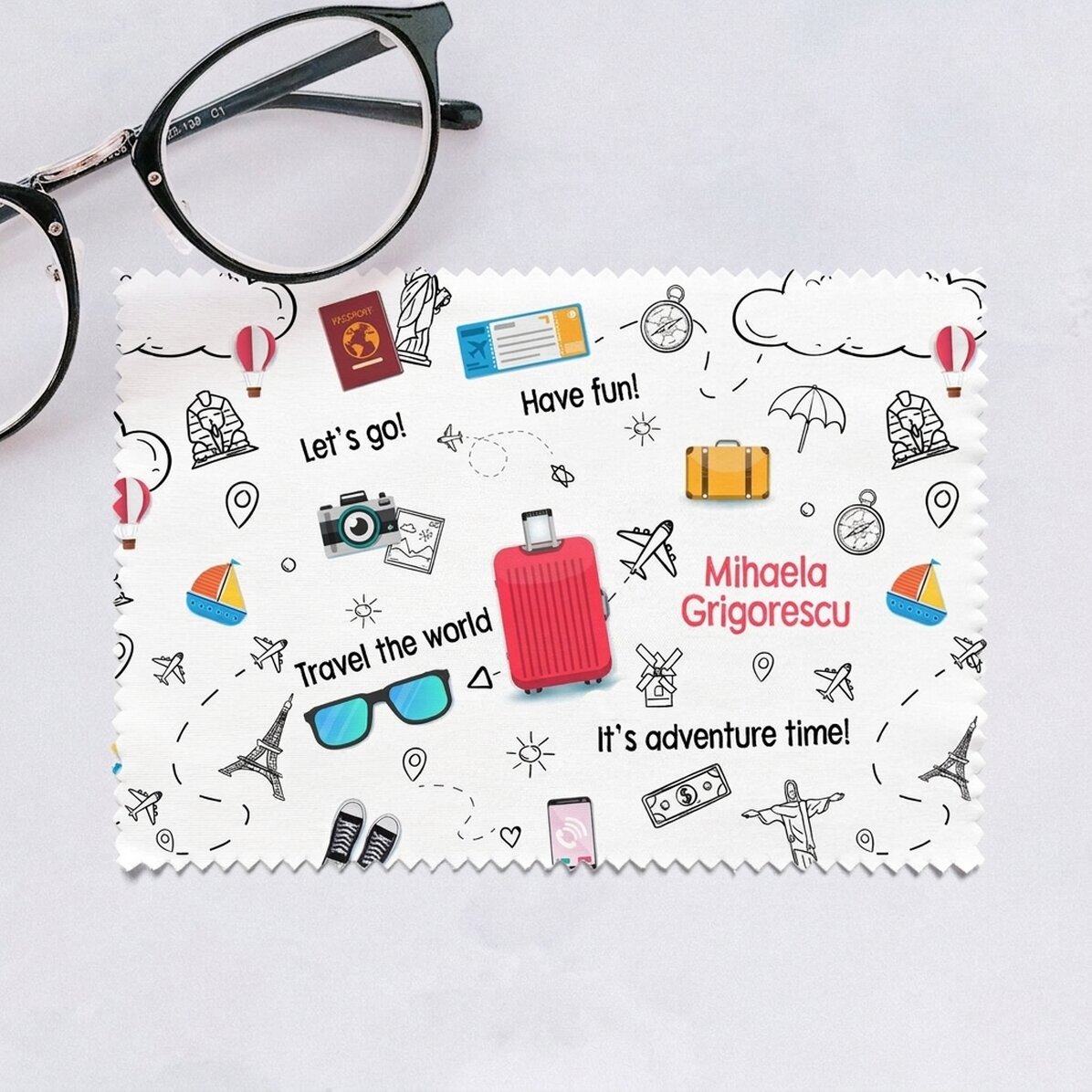 Gepersonaliseerd poetsdoekje voor het schoonmaken van schermen/brillen - Travel