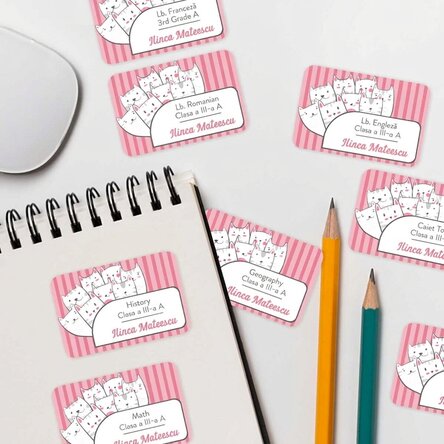 Set of 8 stickers (self-adhesive labels) personalised with text - Kitty