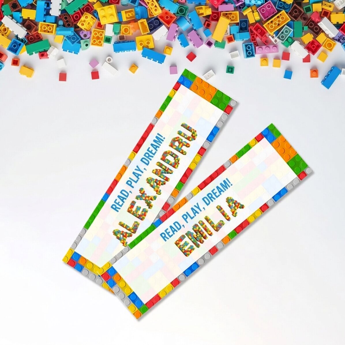 Gepersonaliseerde bladwijzer met tekst - Lego