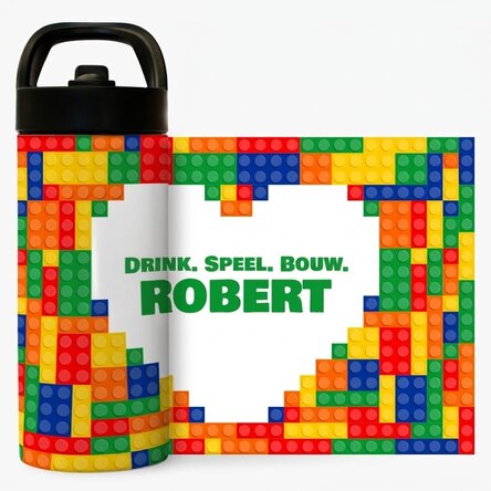 Thermosfles met handvat en rietje, gepersonaliseerd met naam - Lego