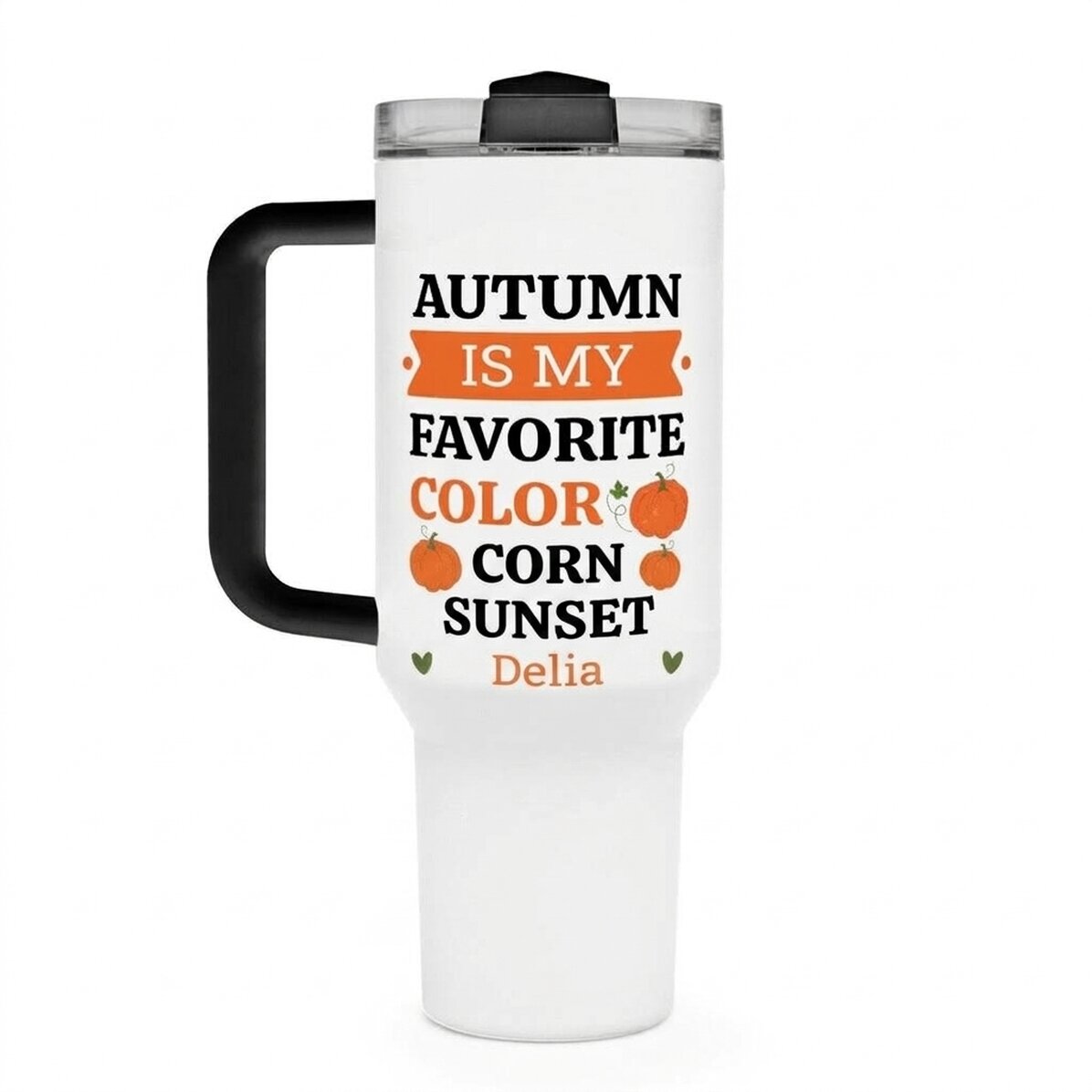 Thermosbeker met handvat en rietje, gepersonaliseerd met tekst - Herfst