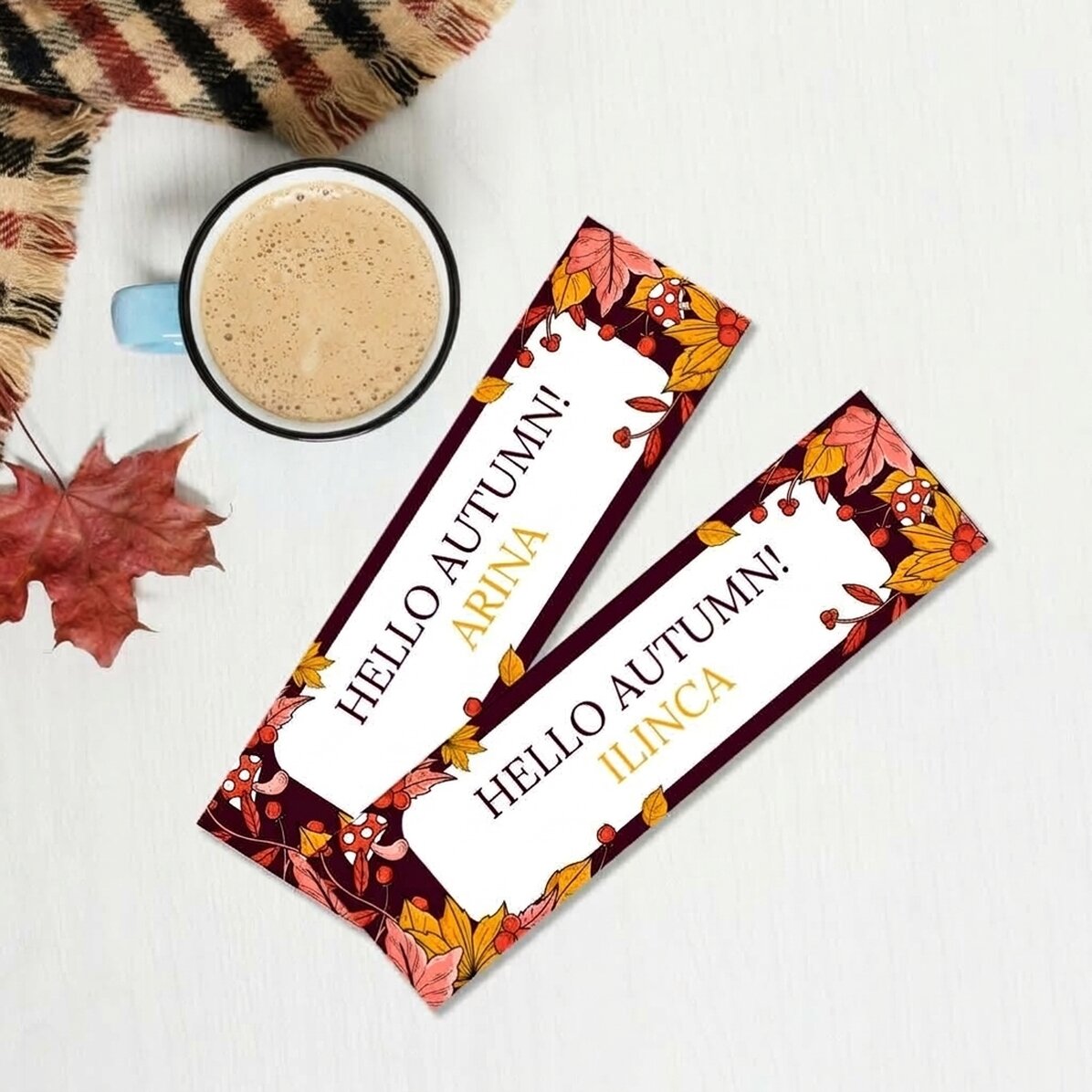 Gepersonaliseerde boekenlegger met tekst - Hello Autumn!
