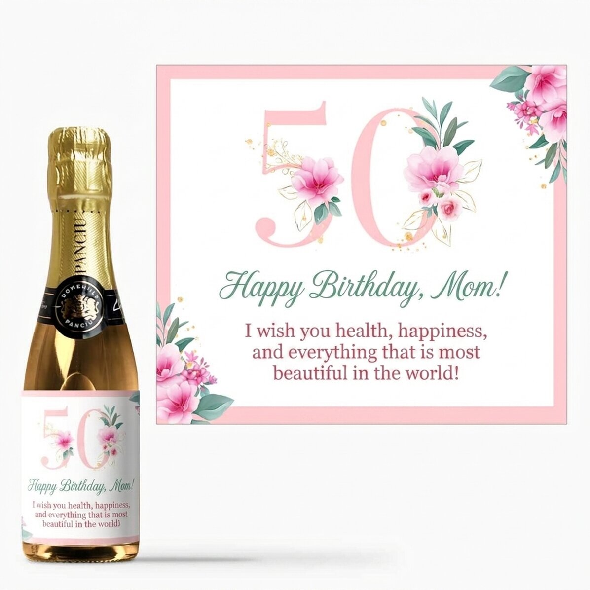 Mini-flesje mousserende wijn, gepersonaliseerd met tekst - Flowers
