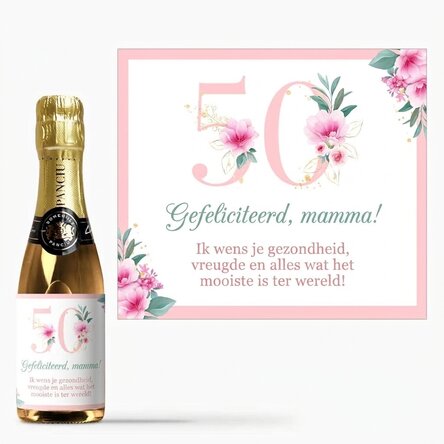 Mini-flesje mousserende wijn, gepersonaliseerd met tekst - Flowers