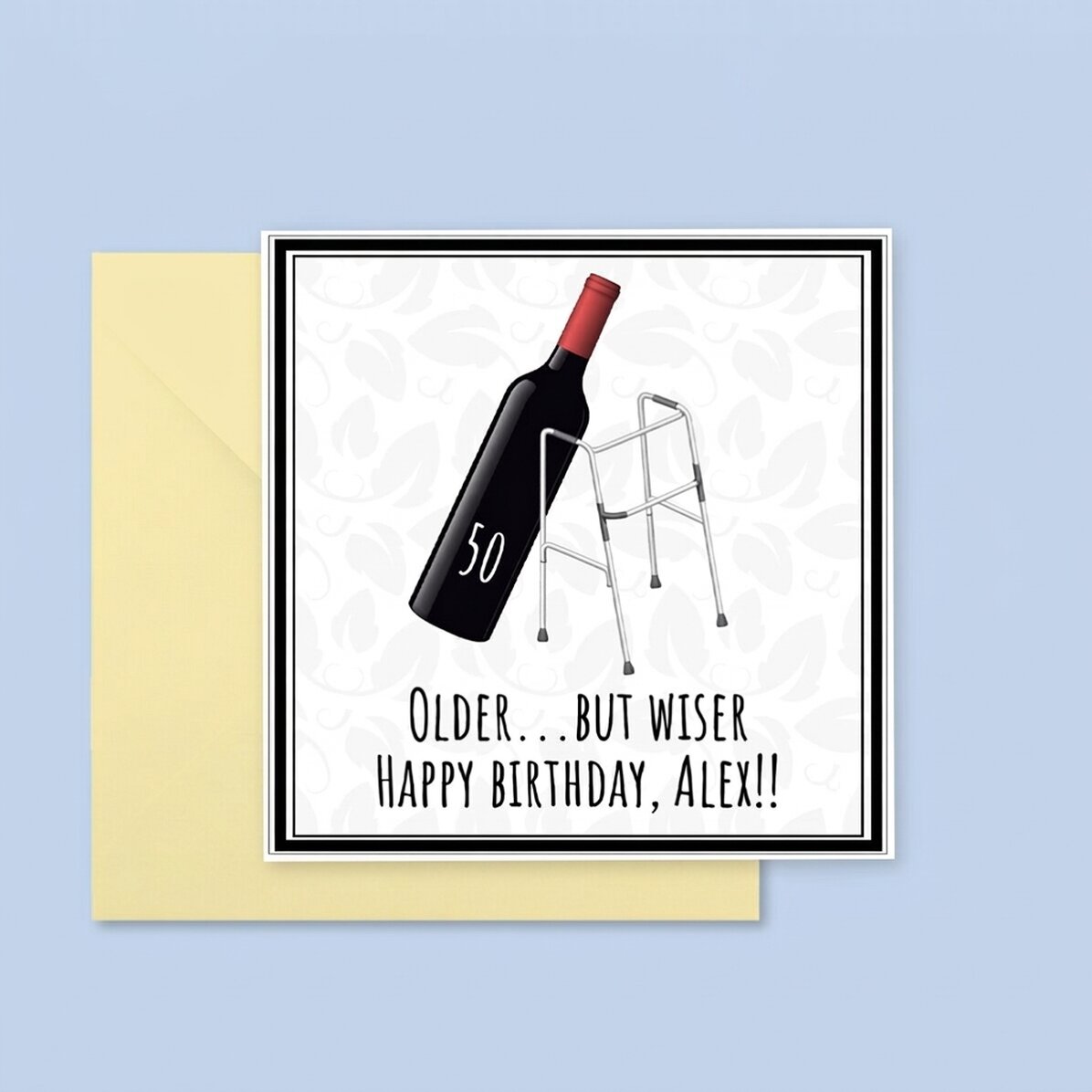 Gepersonaliseerde vierkante kaart met tekst - Older but wiser