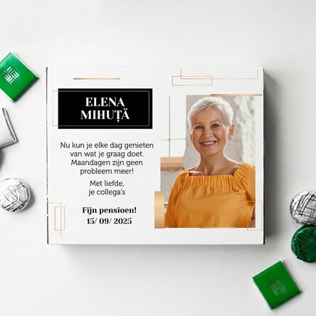Gepersonaliseerd bonbondoosje met boodschap en foto - Pensioen