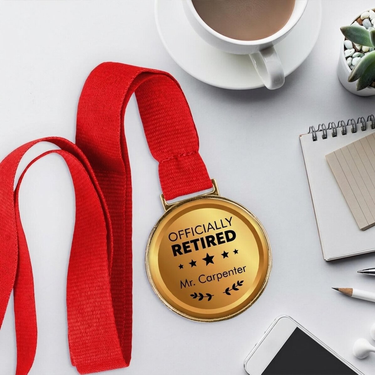 Gepersonaliseerde medaille met boodschap - Gepensioneerd
