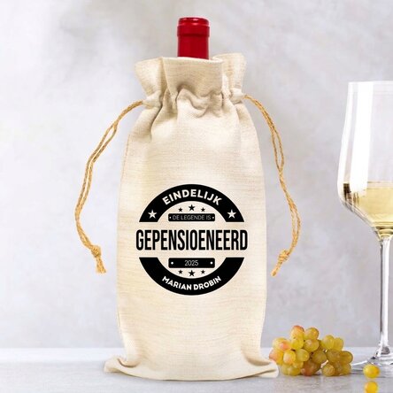 Gepersonaliseerd zakje voor een fles wijn met een boodschap - Pensioen
