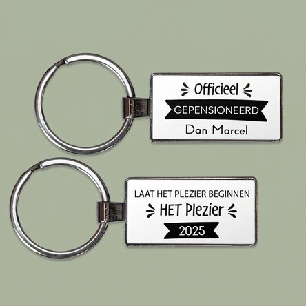 Gepersonaliseerde sleutelhanger met tekst - Pensioen