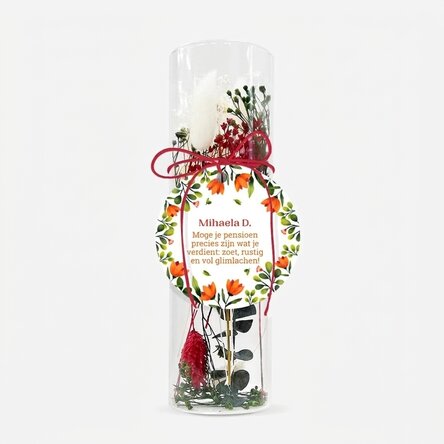 Glasornament met geconserveerde bloemen, gepersonaliseerd met een boodschap - Pensioen