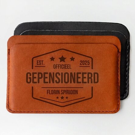 Gepersonaliseerde leren portemonnee met boodschap - Gepensioneerd
