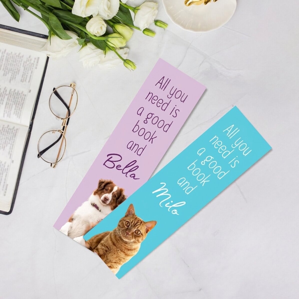 Gepersonaliseerde boekenlegger met tekst en foto - Animalut