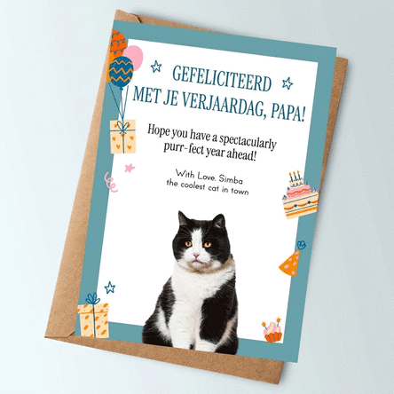 Gepersonaliseerde kaart met tekst en een foto van je huisdier – Gelukkige verjaardag!