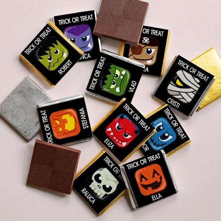 Set van 10 gepersonaliseerde minichocolade met tekst - Trick or Treat