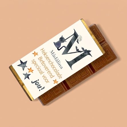 Gepersonaliseerde mini-chocoladereep met tekst en initiaal - Halloween