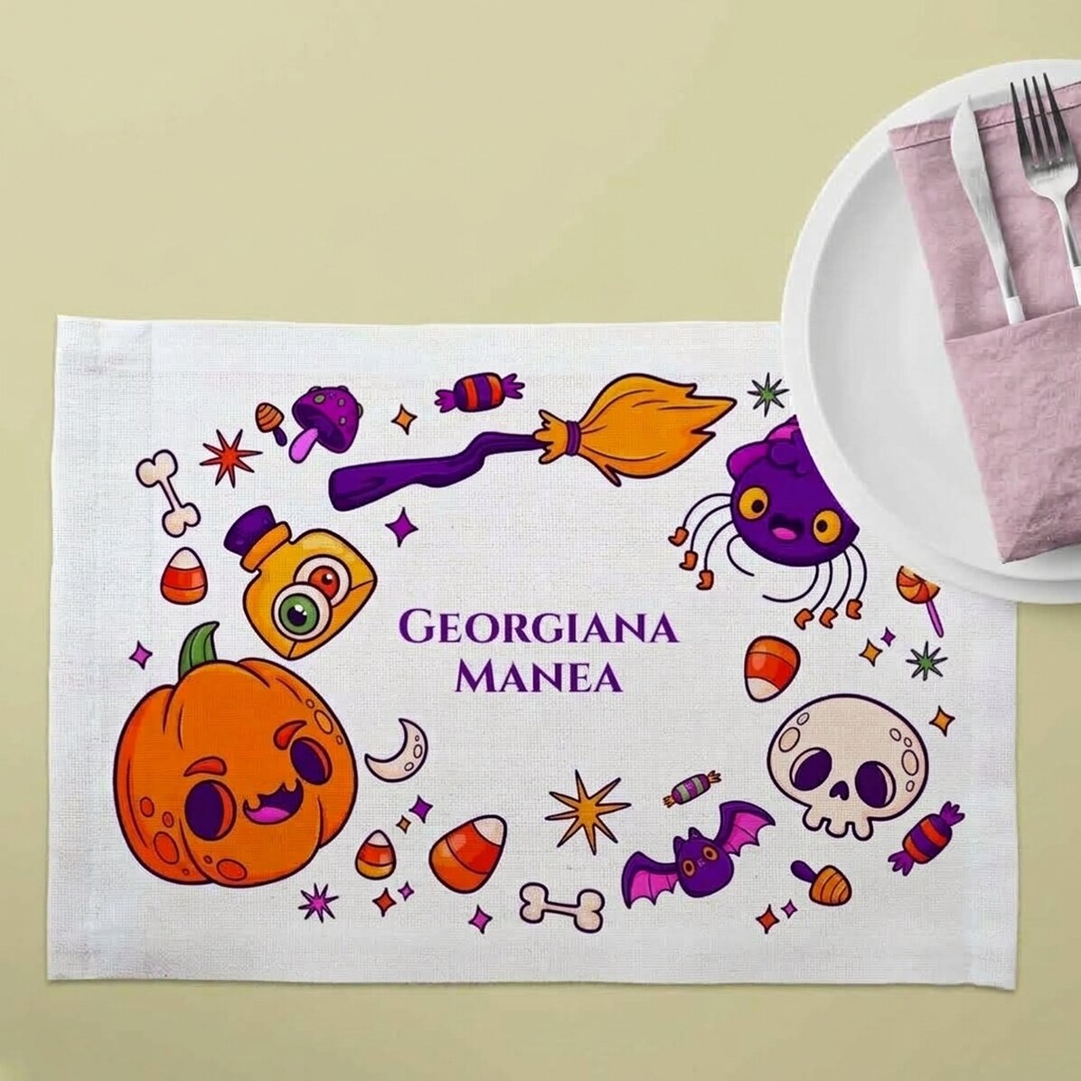 Gepersonaliseerde bordhouder met tekst - Halloween