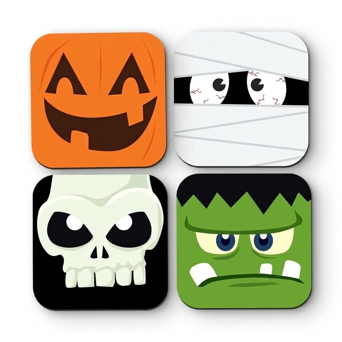 Set van 4 gepersonaliseerde onderzetters met tekst - Halloween