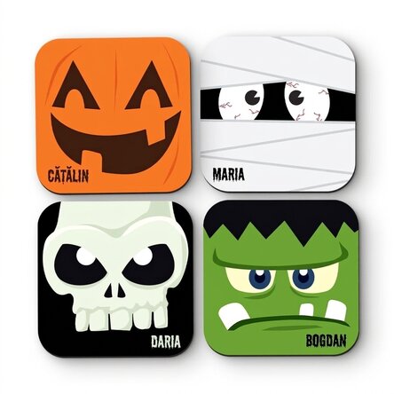 Set van 4 gepersonaliseerde onderzetters met tekst - Halloween
