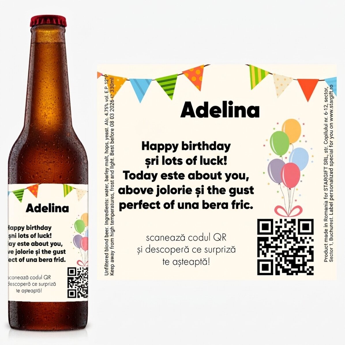Bier met persoonlijke tekst en QR-code - Verjaardag