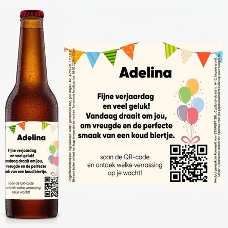 Bier met persoonlijke tekst en QR-code - Verjaardag
