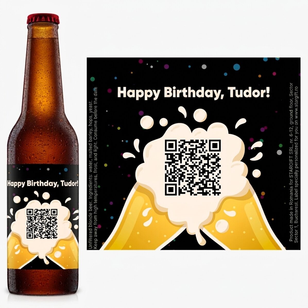 Bier met persoonlijke tekst en QR-code - Van harte gefeliciteerd!