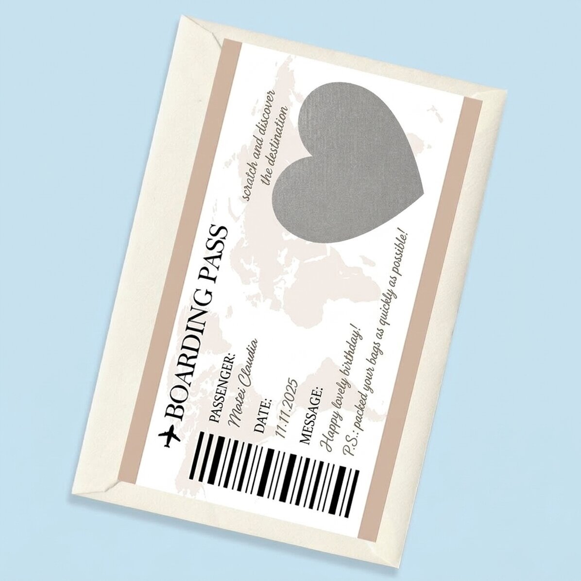 Gepersonaliseerde kraskaart met tekst - Boardingpass