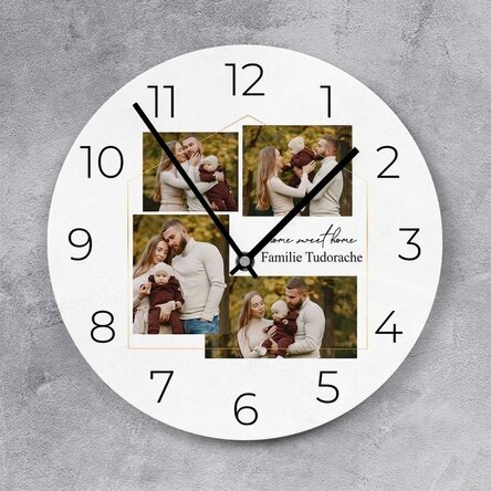 Gepersonaliseerd horloge met 4 foto's en tekst - Home sweet home