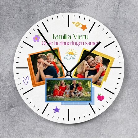 Gepersonaliseerd horloge met 3 foto's en tekst - Kleuren