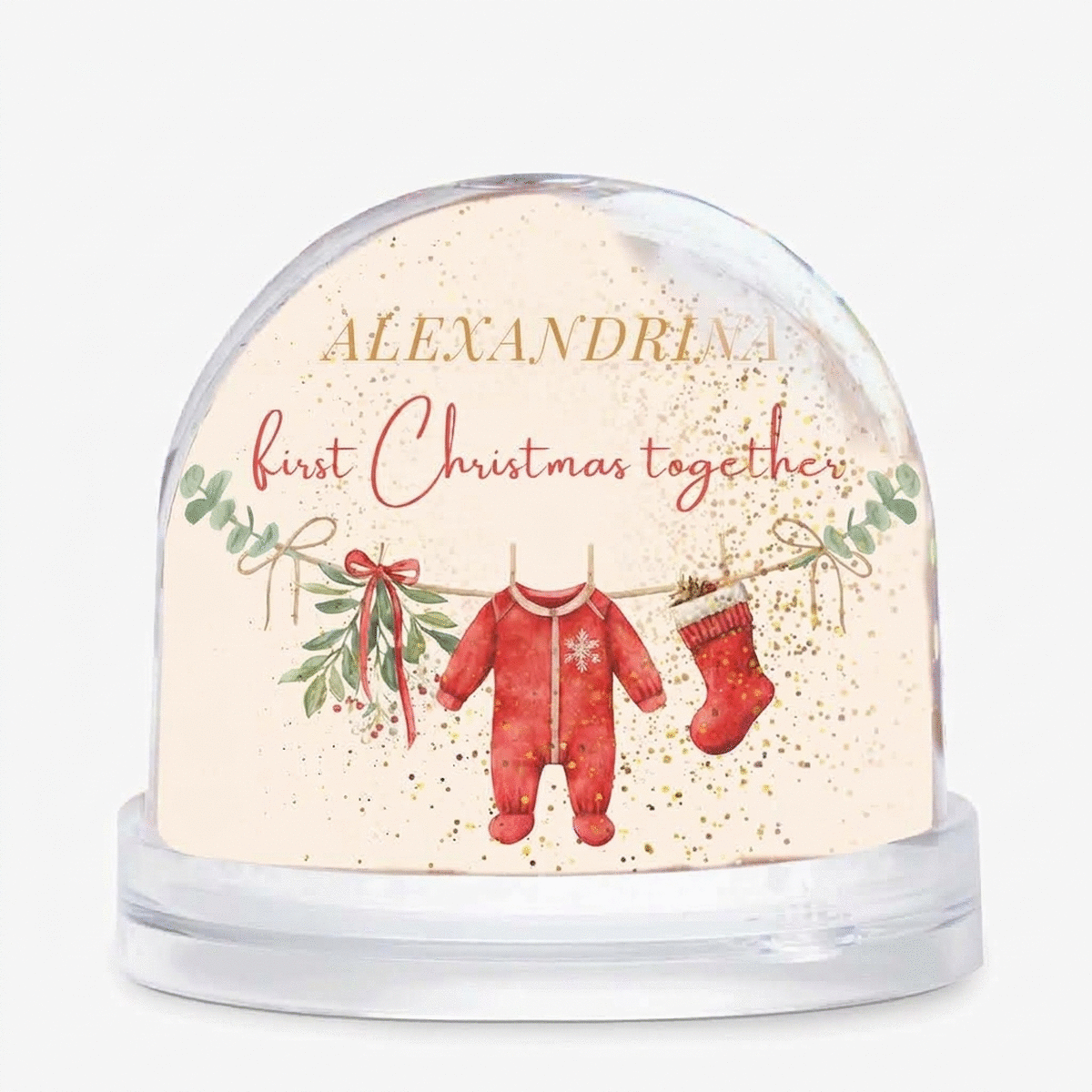 Gepersonaliseerde bureau-kerstbal met tekst en foto - First Christmas
