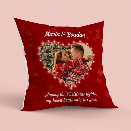 Personalised cushion with a photo and message - Christmas lights