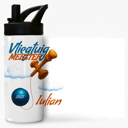 Thermosfles met handvat en rietje, gepersonaliseerd met naam voor kinderen - Airplane Master