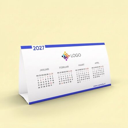 Gepersonaliseerde bureaukalender met logo en boodschap