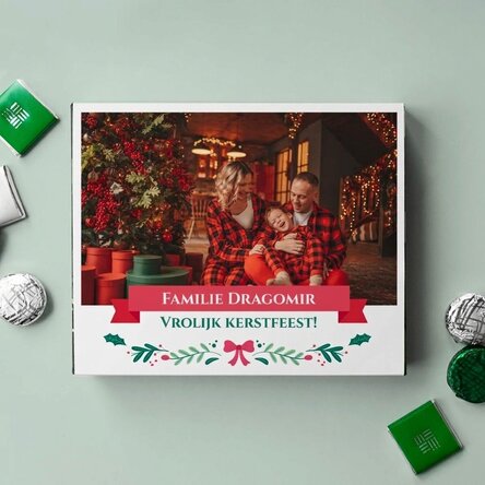 Gepersonaliseerde bonbondoos met een foto en tekst - Vrolijk Kerstfeest!