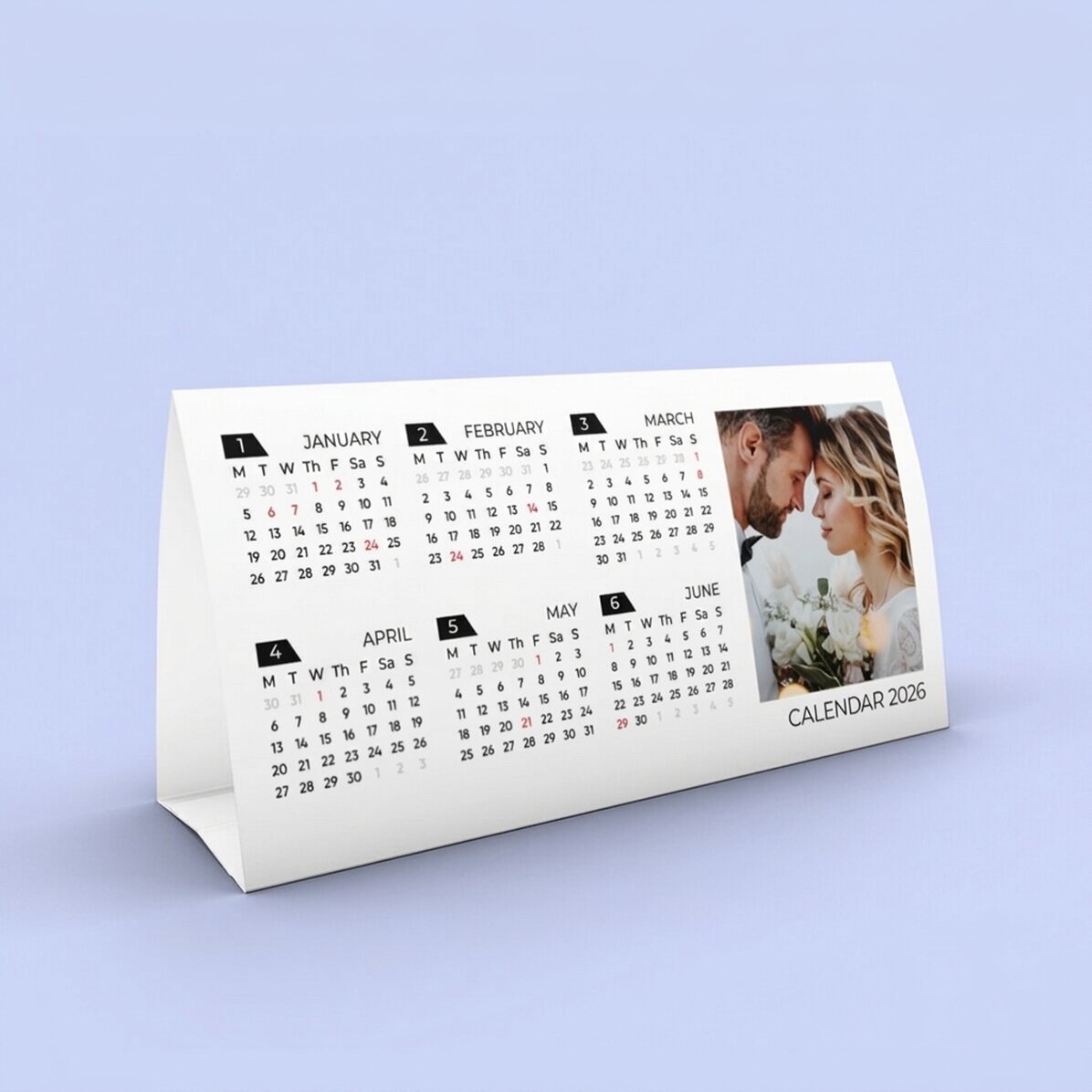 Gepersonaliseerde bureaukalender voor 2026 met 2 foto