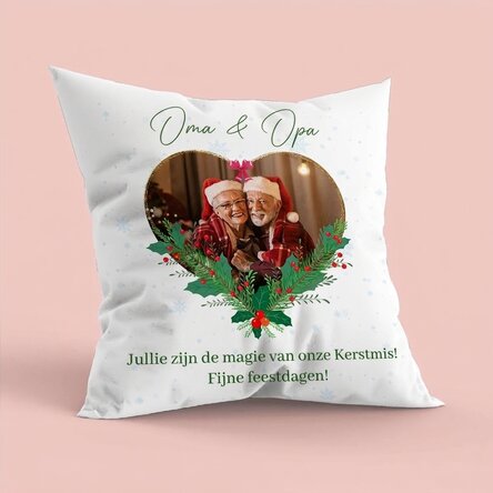 Gepersonaliseerd kussen met een foto en een boodschap - De magie van Kerstmis