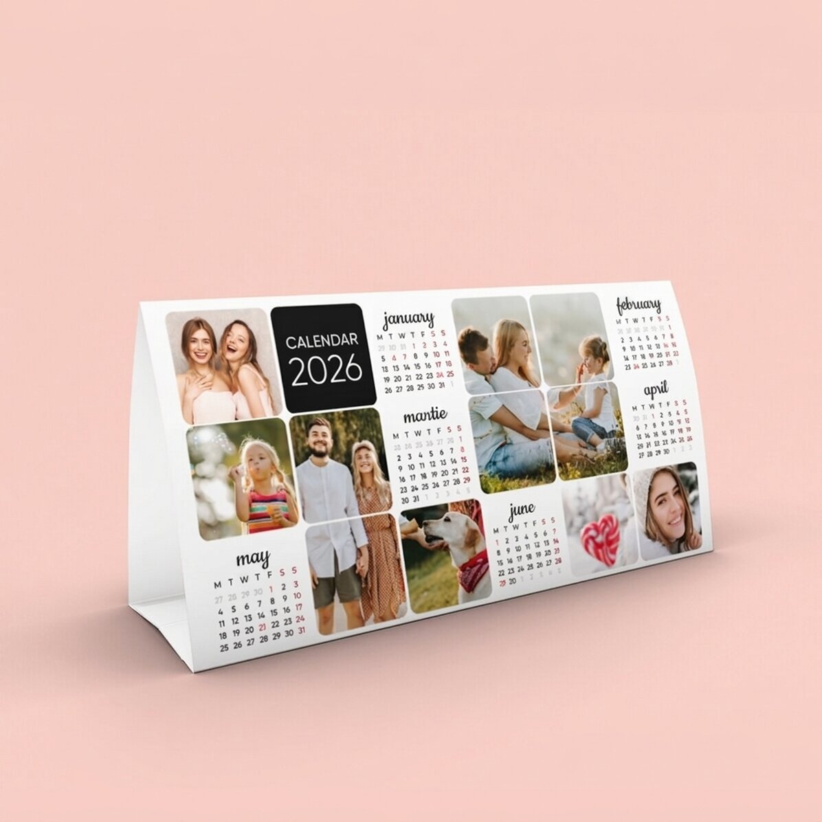 Gepersonaliseerde bureaukalender 2026 met foto’s
