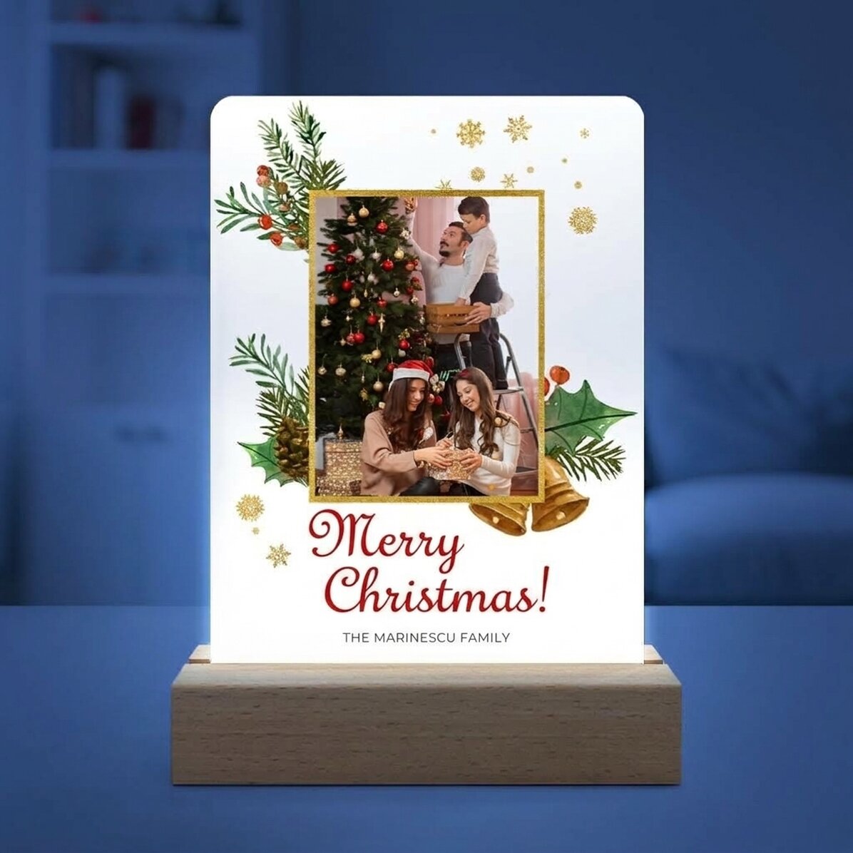 Gepersonaliseerde LED-nachtlampje met een foto en tekst - Glitter Frame