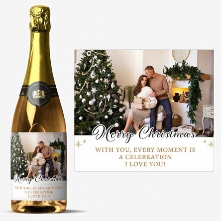Personalised sparkling wine with text and a photo - Merry Christmas