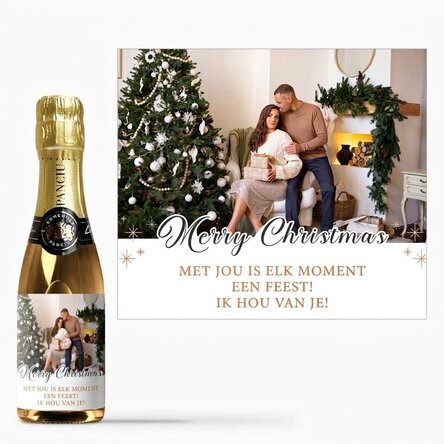 Mini-flesje mousserende wijn, gepersonaliseerd met tekst en een foto - Merry Christmas