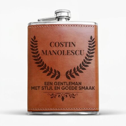 Gepersonaliseerde zakfles met lederen hoes - Gentleman