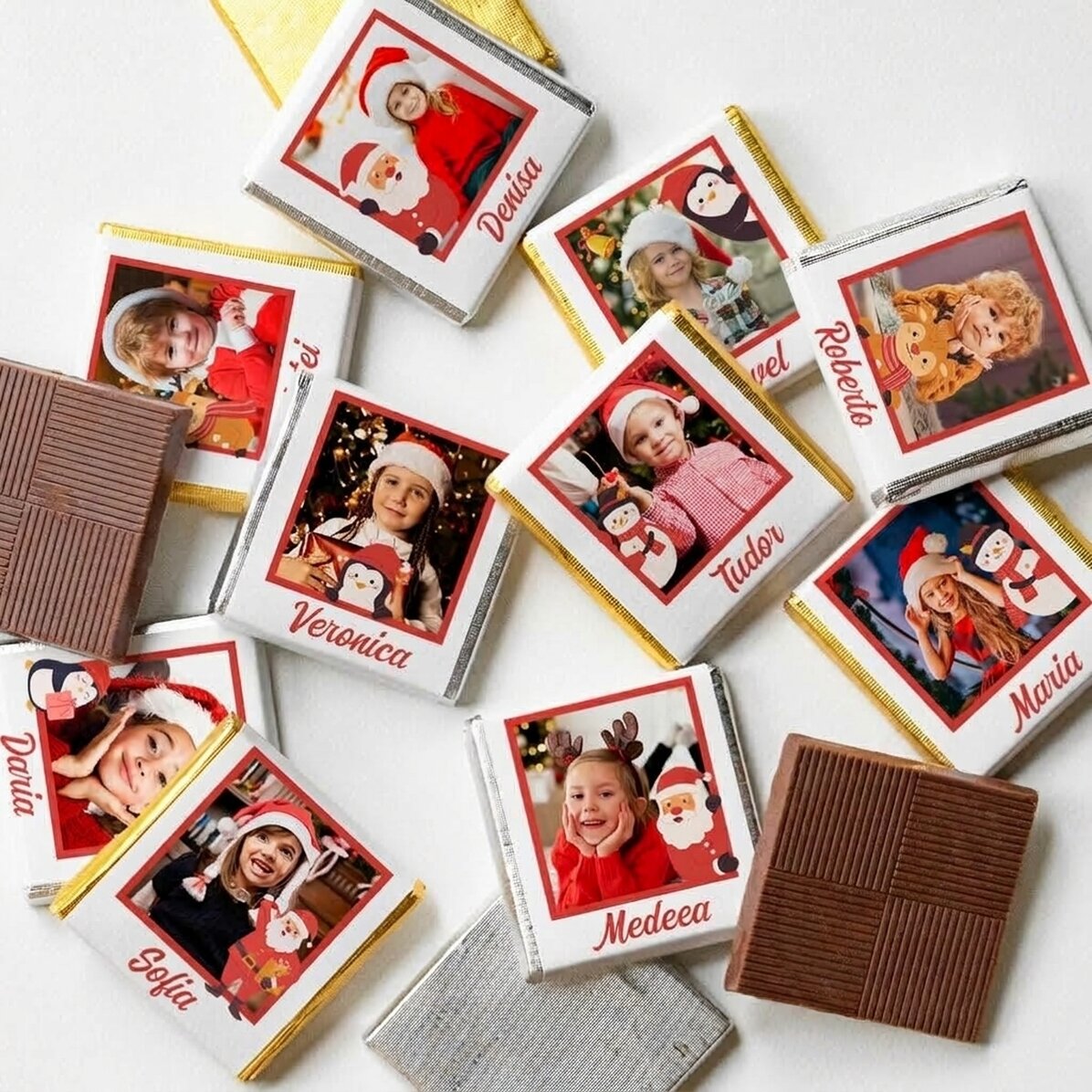 Set van 10 gepersonaliseerde minichocolade met foto