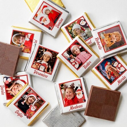 Set van 10 gepersonaliseerde minichocolade met foto's en namen - Cute Christmas