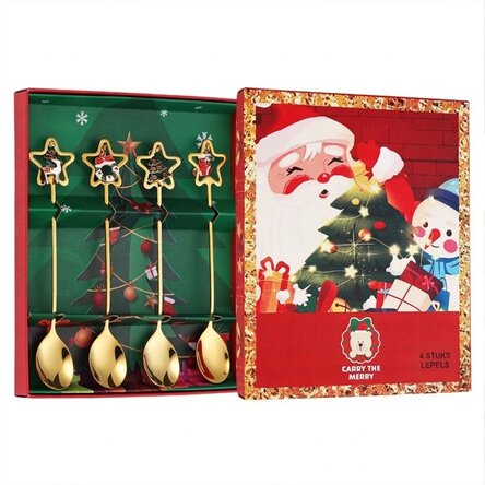 Cadeauset met 4 gouden kerstlepeltjes