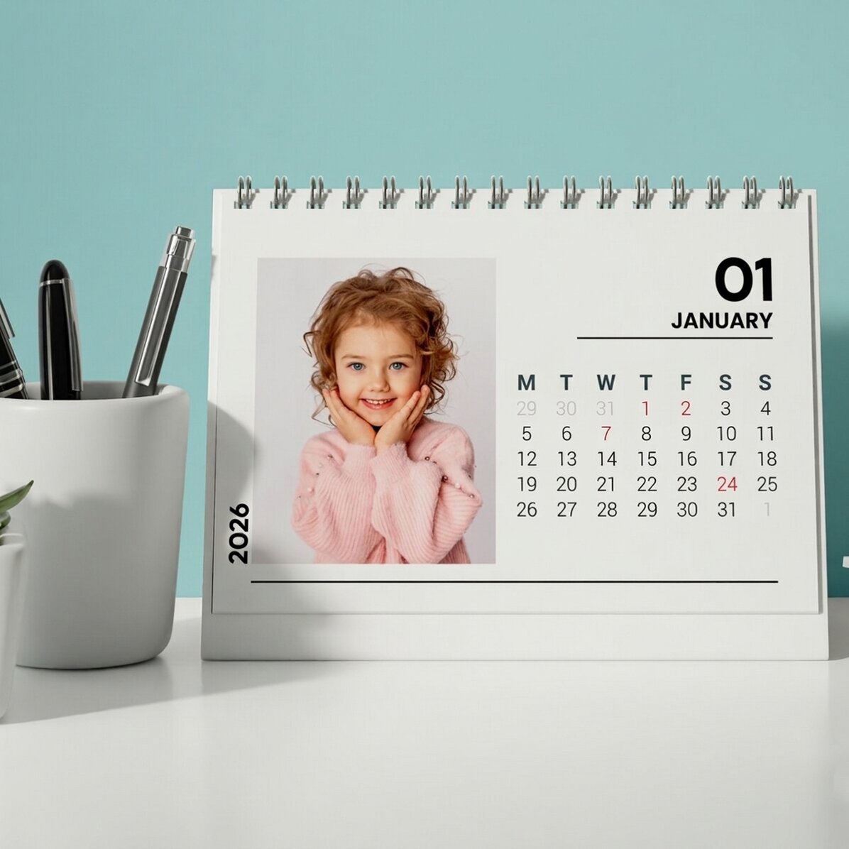 Gepersonaliseerde bureaukalender met foto’s