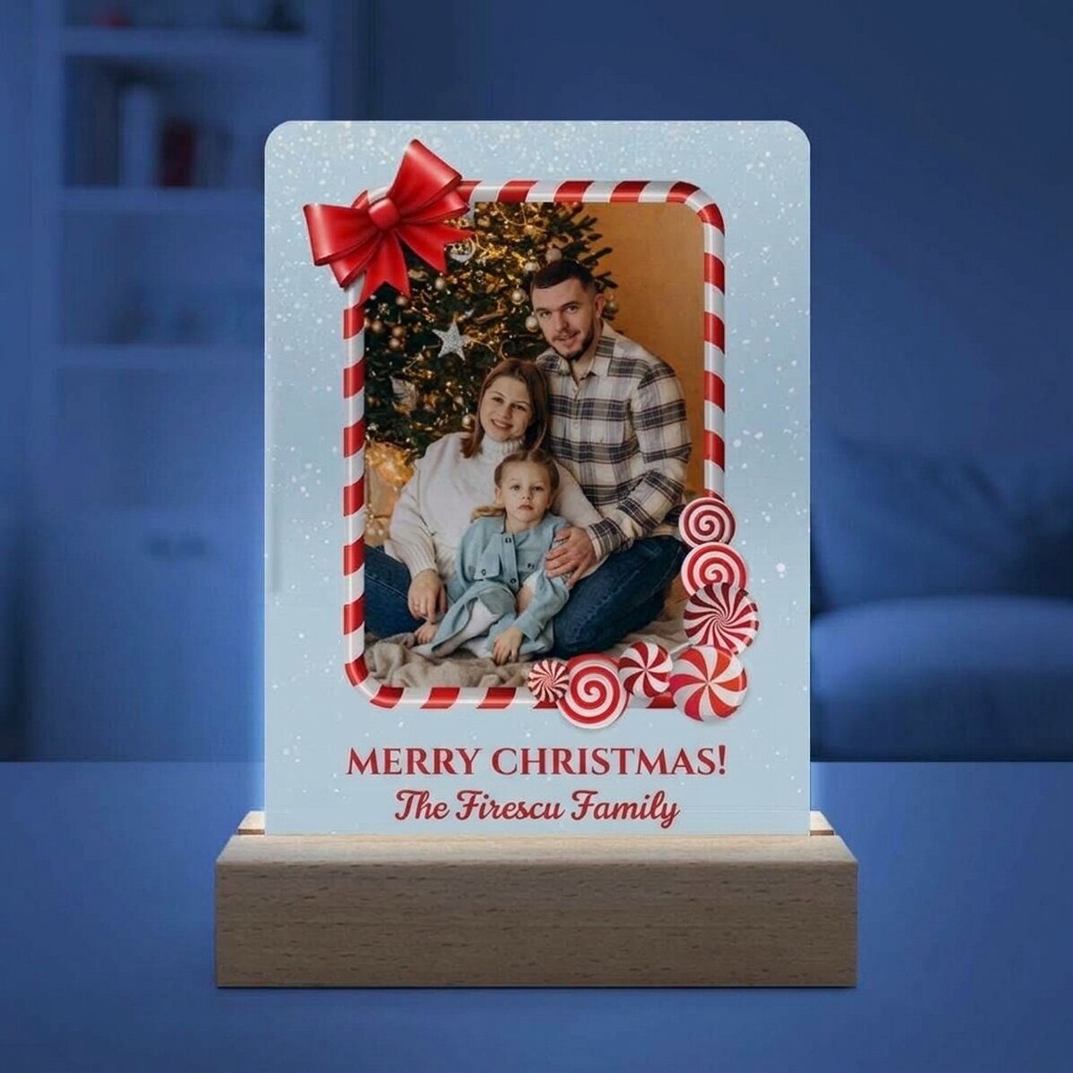 Gepersonaliseerde LED-nachtlamp met een foto en een boodschap - Vrolijk Kerstfeest!