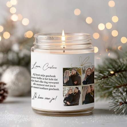 Grote gepersonaliseerde geurkaars met 4 foto’s en tekst - Kerstcadeau